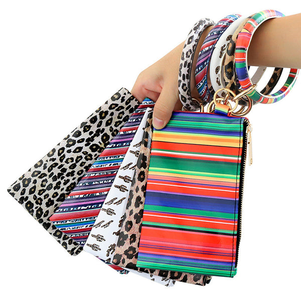 Wholesale Fashion Color Block Leopard PU Leather Patchwork Women's Bag Pendant Keychain - 1 Piece