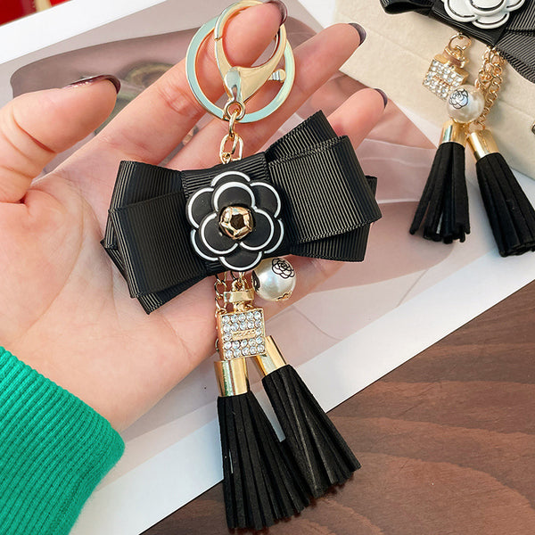 Wholesale 1 Piece Fashion Tassel Flower Bow Knot Alloy Keychain | Rhinestone Inlay, Women's Keychain