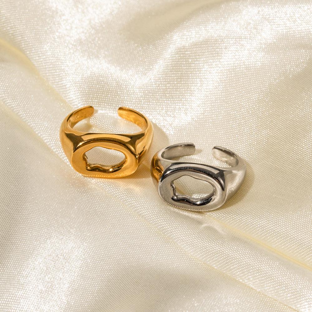 Wholesale Retro Geometric Stainless Steel Plating 18K Gold Plated Open Rings - ChicMeto