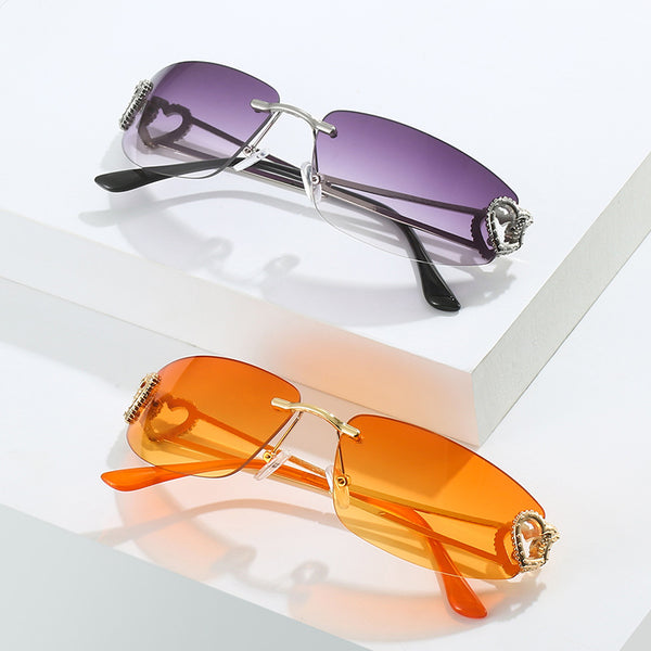 Wholesale Elegant Lady Heart Shape PC Square Diamond Full Frame Women  Sunglasses