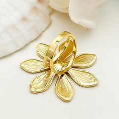 Wholesale Elegant Sweet Flower Stainless Steel Open Rings Gold Plated - ChicMeto