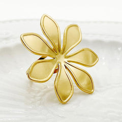 Wholesale Elegant Sweet Flower Stainless Steel Open Rings Gold Plated - ChicMeto