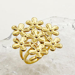 Wholesale Elegant Sweet Flower Stainless Steel Open Rings Gold Plated - ChicMeto