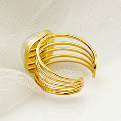 Wholesale Casual Elegant Vintage Style Square Stainless Steel Plating Inlay Shell Gold Plated Open Rings - ChicMeto