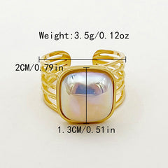 Wholesale Casual Elegant Vintage Style Square Stainless Steel Plating Inlay Shell Gold Plated Open Rings - ChicMeto