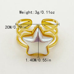 Wholesale 304 Stainless Steel Gold Plated Elegant Cute Plating Inlay Star Shell Open Rings - ChicMeto