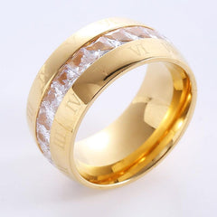 Wholesale Elegant Romantic Solid Color Stainless Steel Plating Inlay Rhinestones 18K Gold Plated Rings - ChicMeto