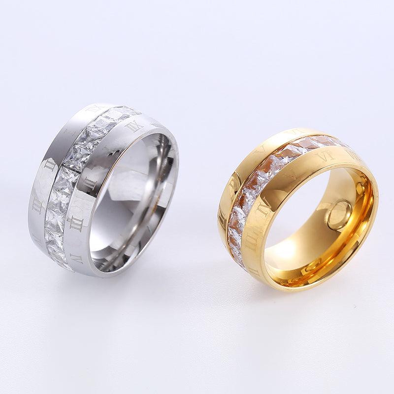 Wholesale Elegant Romantic Solid Color Stainless Steel Plating Inlay Rhinestones 18K Gold Plated Rings - ChicMeto