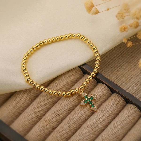 Wholesale Simple Style Commute Cross Copper Plating Zircon Inlay 18K Gold Plated Bracelets