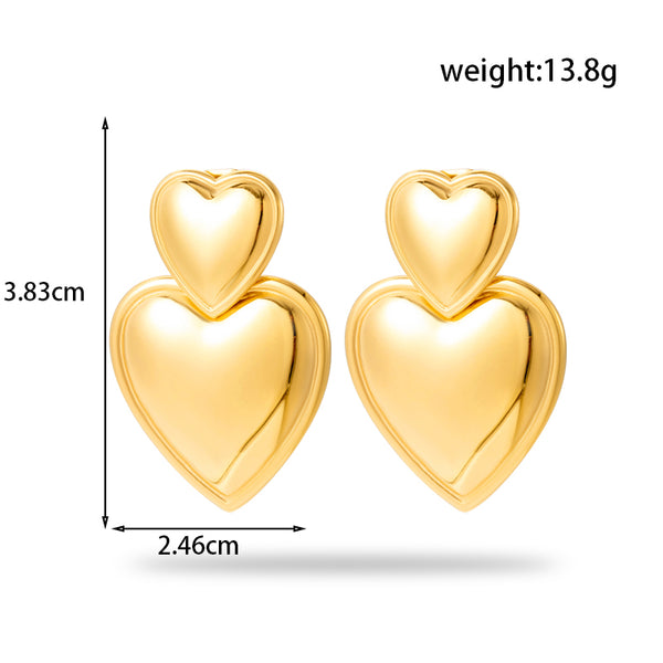 Wholesale Simple Style Korean Heart-Shaped Drop Earrings Stainless Steel 18k Gold Plated