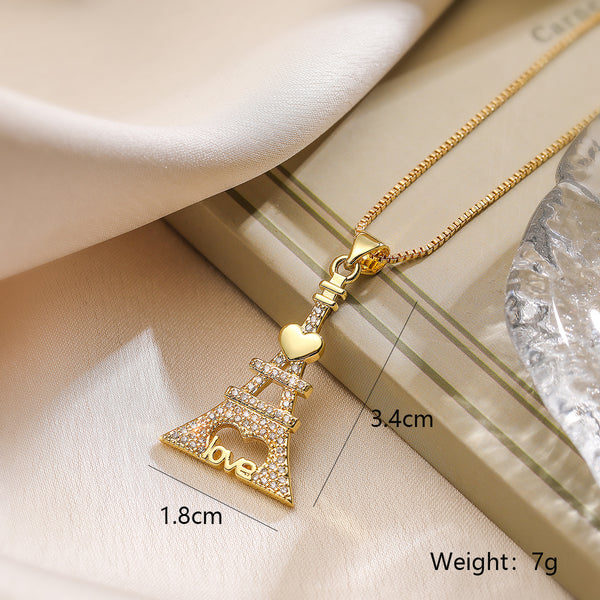 Wholesale Simple Style Commute Little Bear Copper Plating Inlay Zircon 18K Gold Plated Pendant Necklace