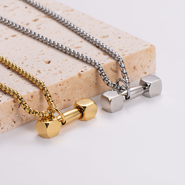 Wholesale Hip-hop Barbell Stainless Steel Plating 18K Gold Plated Pendant Necklace