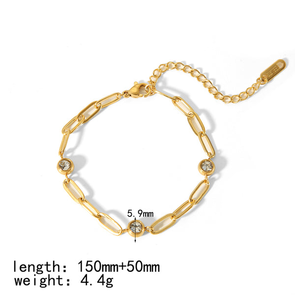 Wholesale IG Style Simple Quadrilateral Round Heart Shape Stainless Steel Zircon Inlay 18K Gold Plated Bracelets
