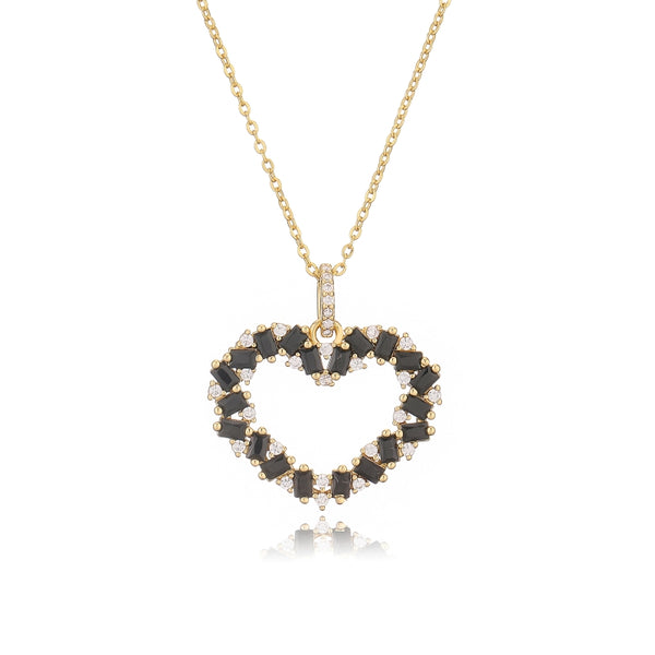 Wholesale Copper 18K Gold Plated Elegant Heart Shape Inlay Zircon Pendant Necklace