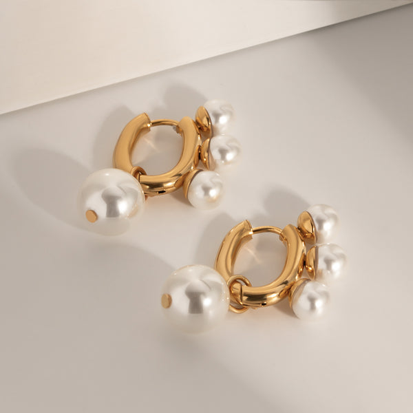 Wholesale IG Style Geometric Stainless Steel 18K Gold Plated Drop Earrings with Artificial Pearls Pair