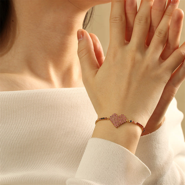 Wholesale Copper 18K Gold Plated Bracelet IG Style Simple Commute Lips Heart Gesture Zircon Inlay