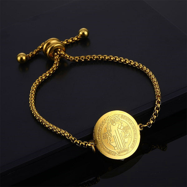 Wholesale Stainless Steel 18K Gold Plated Bracelet Simple Artistic Human Religion Motif