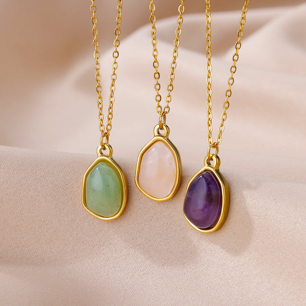 Wholesale 304 Stainless Steel 18K Gold Plated Casual Plating Inlay Solid Color Natural Stone Pendant Necklace