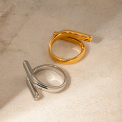 Wholesale IG Modern Classic Style Irregular Geometric 304 Stainless Steel 18K Gold Plated Open Rings In Bulk - ChicMeto