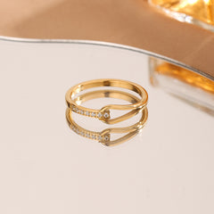 Wholesale Jewelry Simple Style Geometric Titanium Steel Copper Zircon 18K Gold Plated Hollow Out Inlay Open Rings - ChicMeto