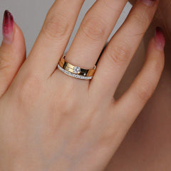 Wholesale Jewelry Elegant Solid Color 304 Stainless Steel Zircon Gold Plated Inlay Rings - ChicMeto