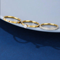 Wholesale Jewelry Elegant Solid Color 304 Stainless Steel Zircon Gold Plated Inlay Rings - ChicMeto