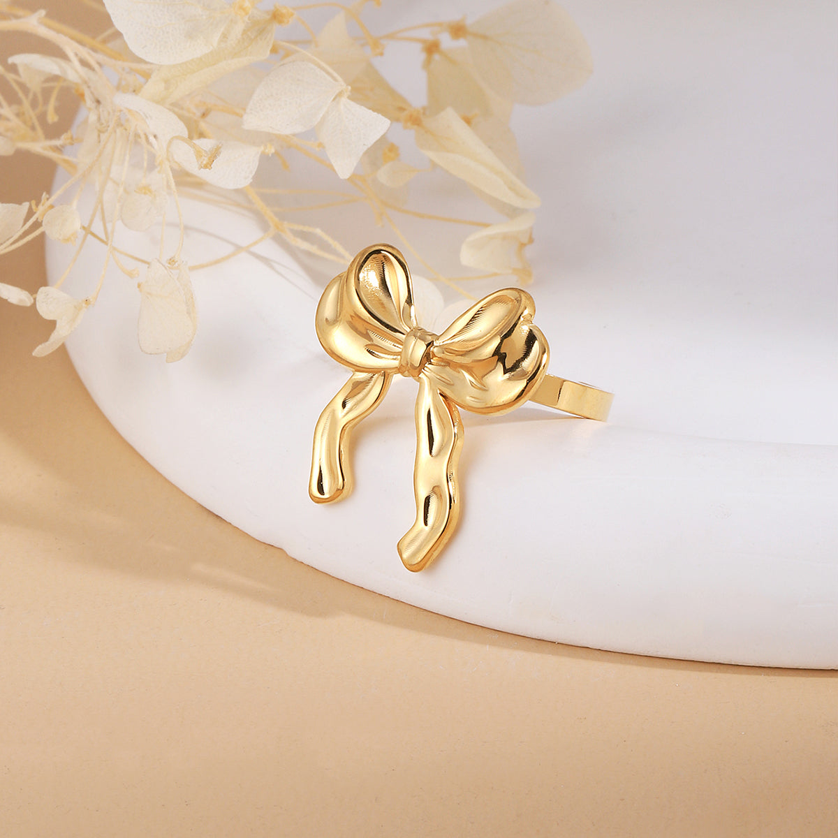 Wholesale Sweet Simple Style Bow Knot 304 Stainless Steel 18K Gold Plated Open Rings In Bulk - ChicMeto