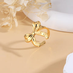 Wholesale Sweet Simple Style Bow Knot 304 Stainless Steel 18K Gold Plated Open Rings In Bulk - ChicMeto