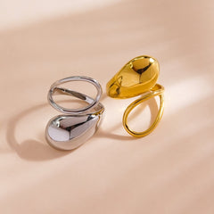 Wholesale Simple Classic Style Solid Color 304 Stainless Steel 14K Gold Plated Open Rings In Bulk - ChicMeto