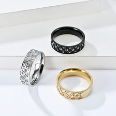 Wholesale Jewelry Streetwear Star 304 Stainless Steel Rhinestones 18K Gold Plated Inlay Rings - ChicMeto