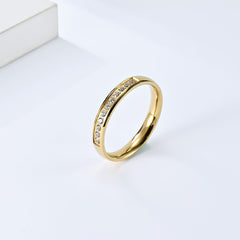 Wholesale Simple Style Solid Color 304 Stainless Steel 18K Gold Plated Rhinestones Rings In Bulk - ChicMeto