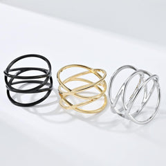 Wholesale Simple Style Solid Color Lines 304 Stainless Steel 18K Gold Plated Rings In Bulk - ChicMeto