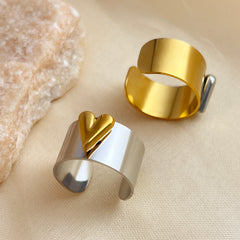 Wholesale 304 Stainless Steel 18K Gold Plated Elegant Glam Retro Shiny Metallic Heart Shape Open Rings - ChicMeto