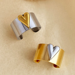 Wholesale 304 Stainless Steel 18K Gold Plated Elegant Glam Retro Shiny Metallic Heart Shape Open Rings - ChicMeto