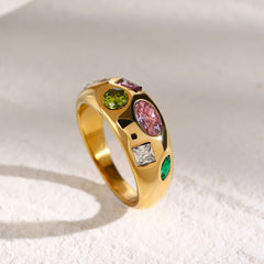 Wholesale 316 Stainless Steel 18K Gold Plated Simple Classic Style Plating Inlay Color Block Zircon Rings - ChicMeto