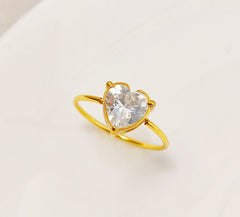 Wholesale Jewelry Simple Classic Style Commute Heart Shape 304 Stainless Steel Titanium Steel Zircon 18K Gold Plated Inlay Rings - ChicMeto