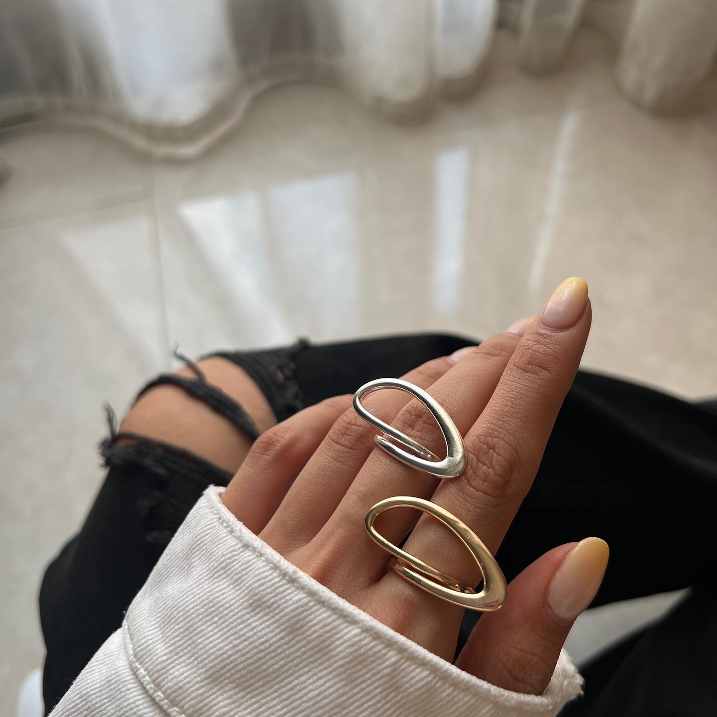 Wholesale Jewelry IG Style Geometric Stainless Steel 18K Gold Plated Open Rings - ChicMeto