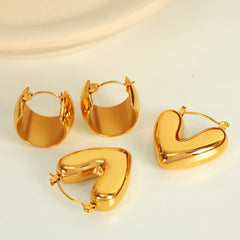 wholesale IG Style Elegant French Heart Shape Solid Color Polishing 304 Stainless Steel 18K Gold Plated Earrings - ChicMeto