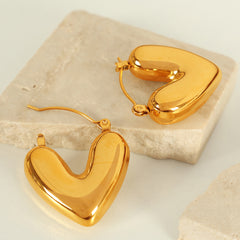 wholesale IG Style Elegant French Heart Shape Solid Color Polishing 304 Stainless Steel 18K Gold Plated Earrings - ChicMeto