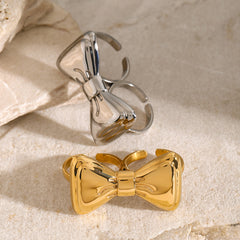 Wholesale Jewelry IG Style Bow Knot Stainless Steel 18K Gold Plated Rings - ChicMeto