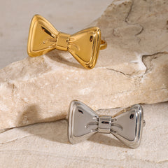 Wholesale Jewelry IG Style Bow Knot Stainless Steel 18K Gold Plated Rings - ChicMeto