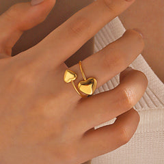 Wholesale Jewelry Simple Classic Heart Shape Stainless Steel 18K Gold Plated Rings - ChicMeto