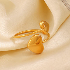 Wholesale Jewelry Simple Classic Heart Shape Stainless Steel 18K Gold Plated Rings - ChicMeto