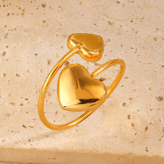 Wholesale Jewelry Simple Classic Heart Shape Stainless Steel 18K Gold Plated Rings - ChicMeto