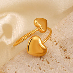 Wholesale Jewelry Simple Classic Heart Shape Stainless Steel 18K Gold Plated Rings - ChicMeto