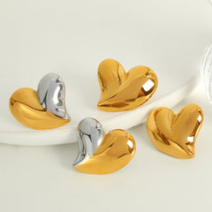 wholesale Elegant Exaggerated Commute Heart Shape Polishing 304 Stainless Steel 18K Gold Plated Ear Studs - ChicMeto