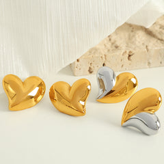 wholesale Elegant Exaggerated Commute Heart Shape Polishing 304 Stainless Steel 18K Gold Plated Ear Studs - ChicMeto