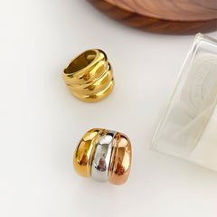 Wholesale Jewelry Nordic Exaggerated Color Block Stainless Steel 18K Gold Plated Irregular Rings - ChicMeto