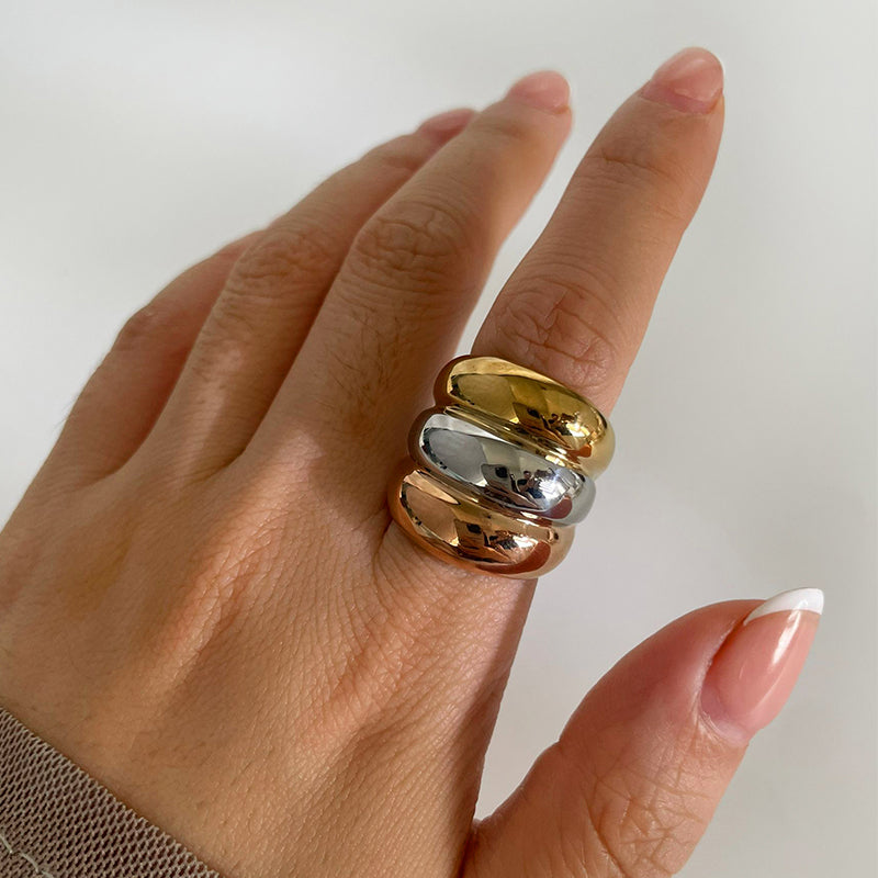 Wholesale Jewelry Nordic Exaggerated Color Block Stainless Steel 18K Gold Plated Irregular Rings - ChicMeto