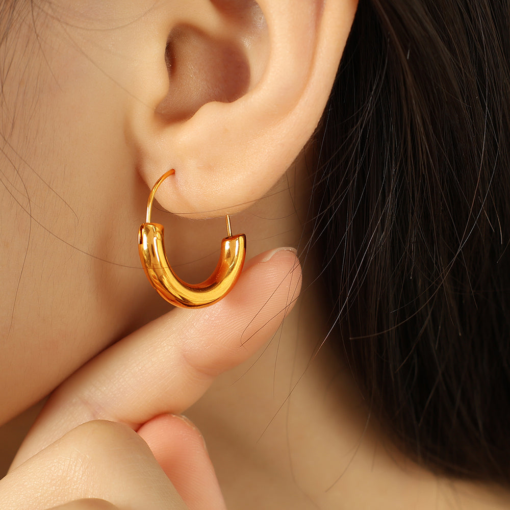 wholesale Casual Commute IG Style Semicircle Polishing 304 Stainless Steel 18K Gold Plated Earrings - ChicMeto